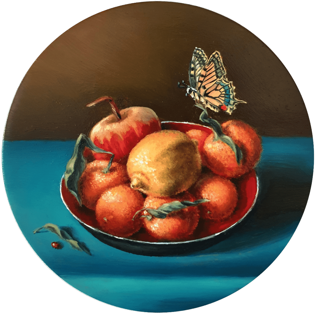 Peinture miniature nature morte papillon