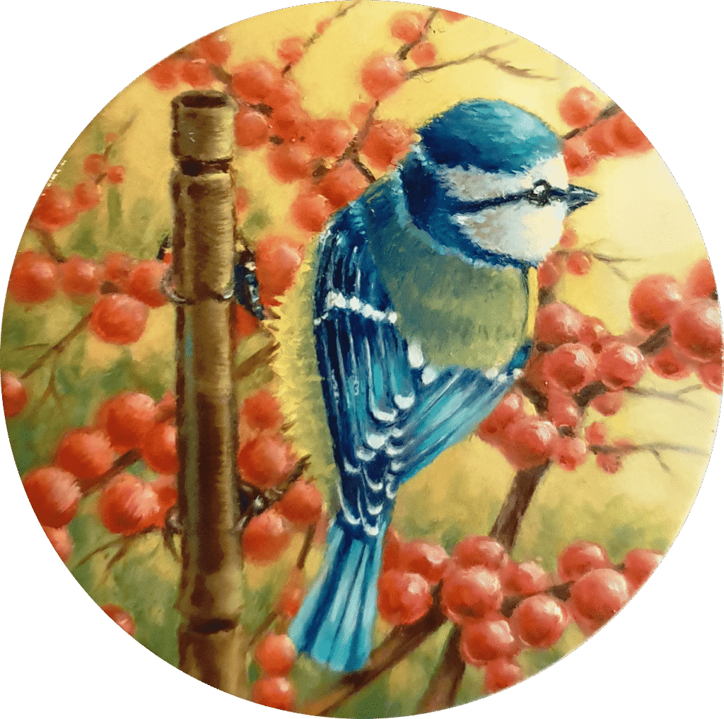 Mésange bleue peinture miniature