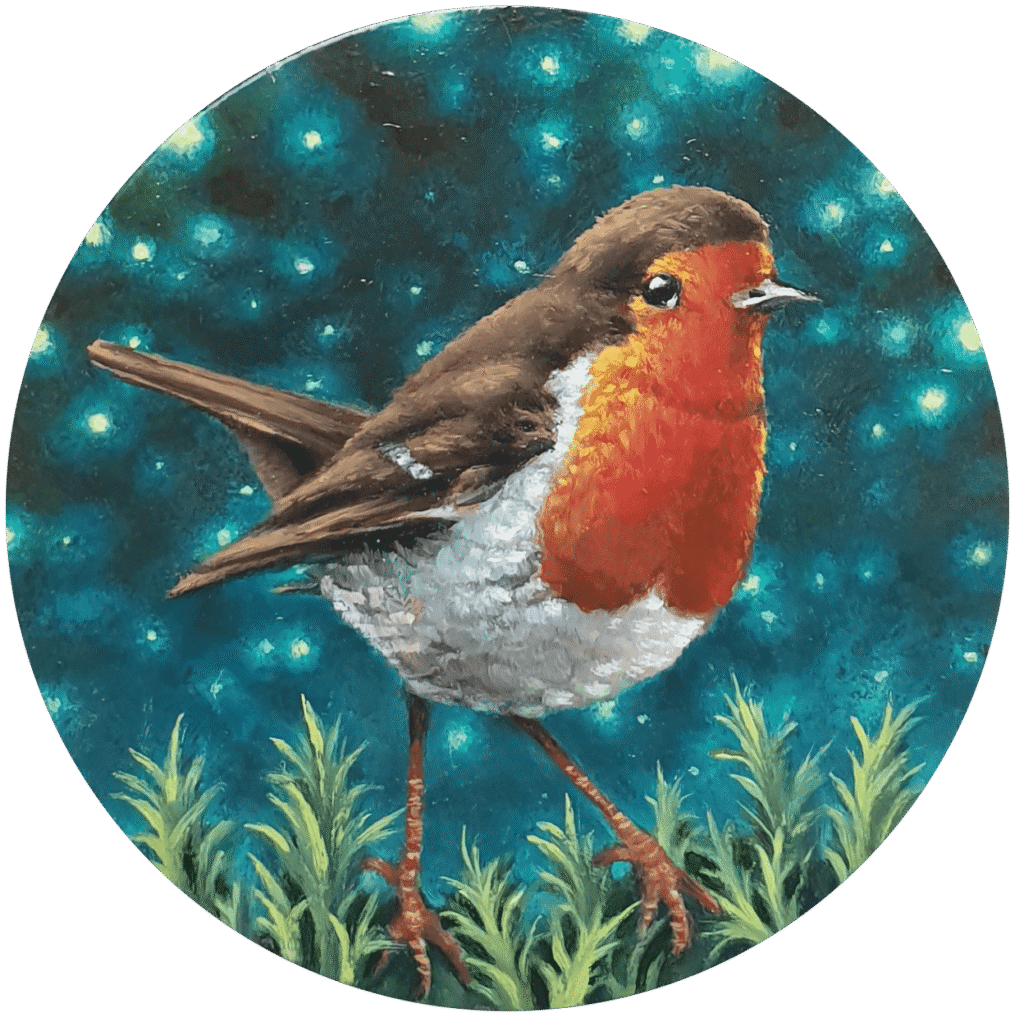 Rouge gorge peinture huile miniature sur cuivre
